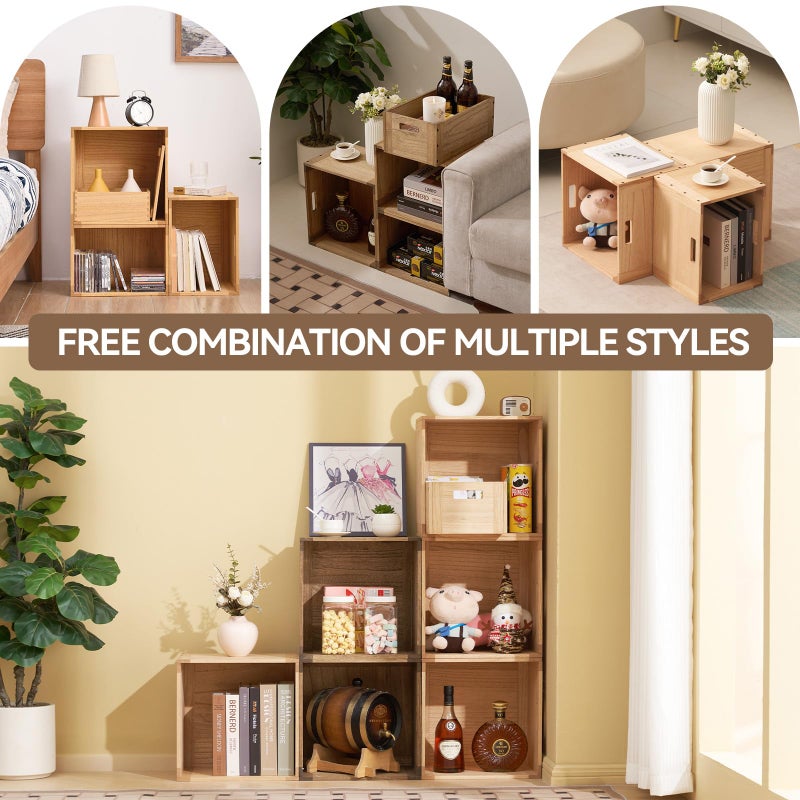 KIRIGEN Stackable Wood Storage Cube /Basket/ Bins Organizer for Home Books Clothes Toy Modular Open Cubby Storage System - Office Bookcase Closet Shelves F26-NA - Image 5